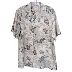Solitude Mens M Hawaiian Shirt Washable Silk Sage Green Brown Leaf Island Resort